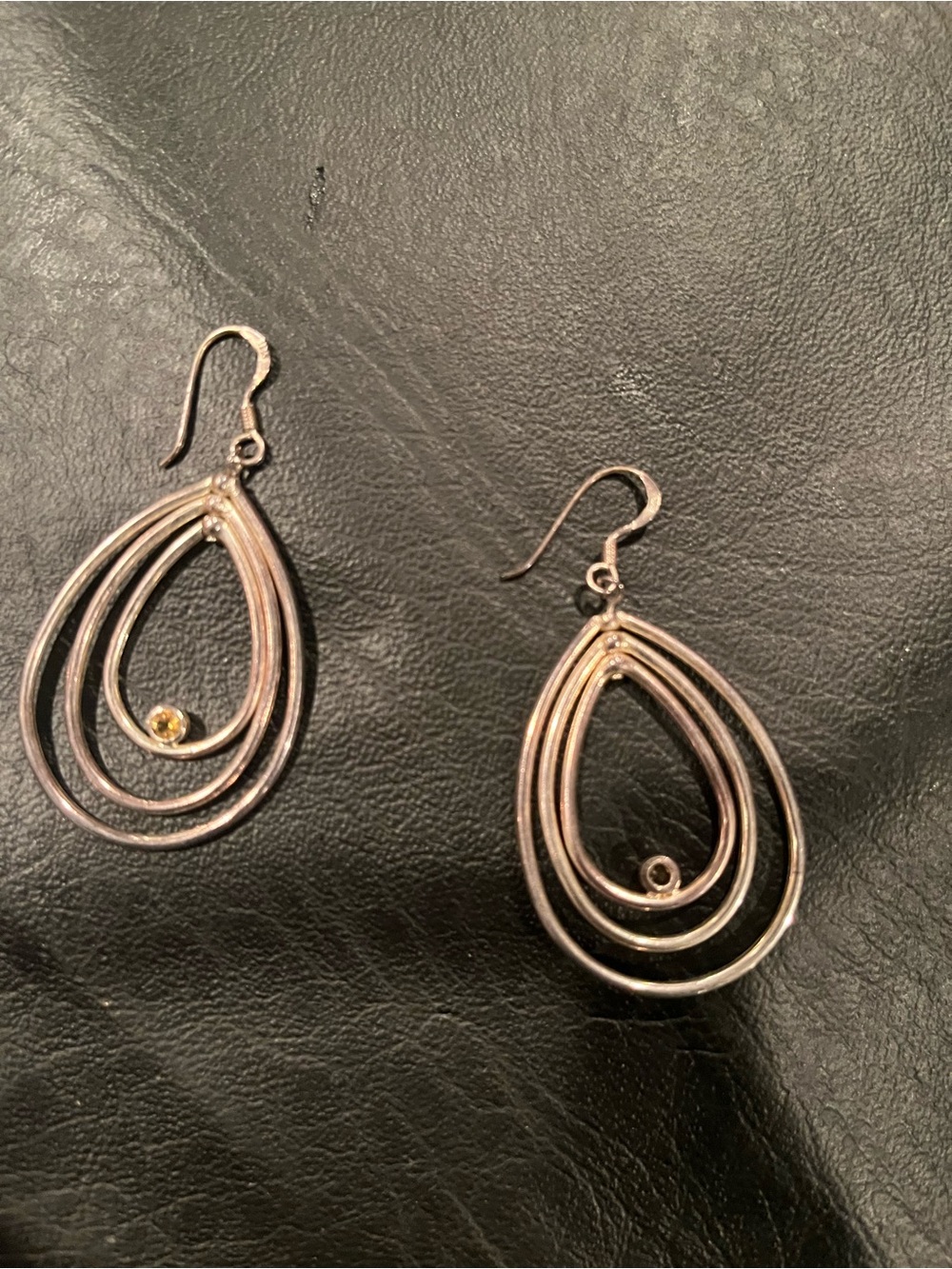 Sterling Silver Teardrop Dangle Earrings with Yellow Accent